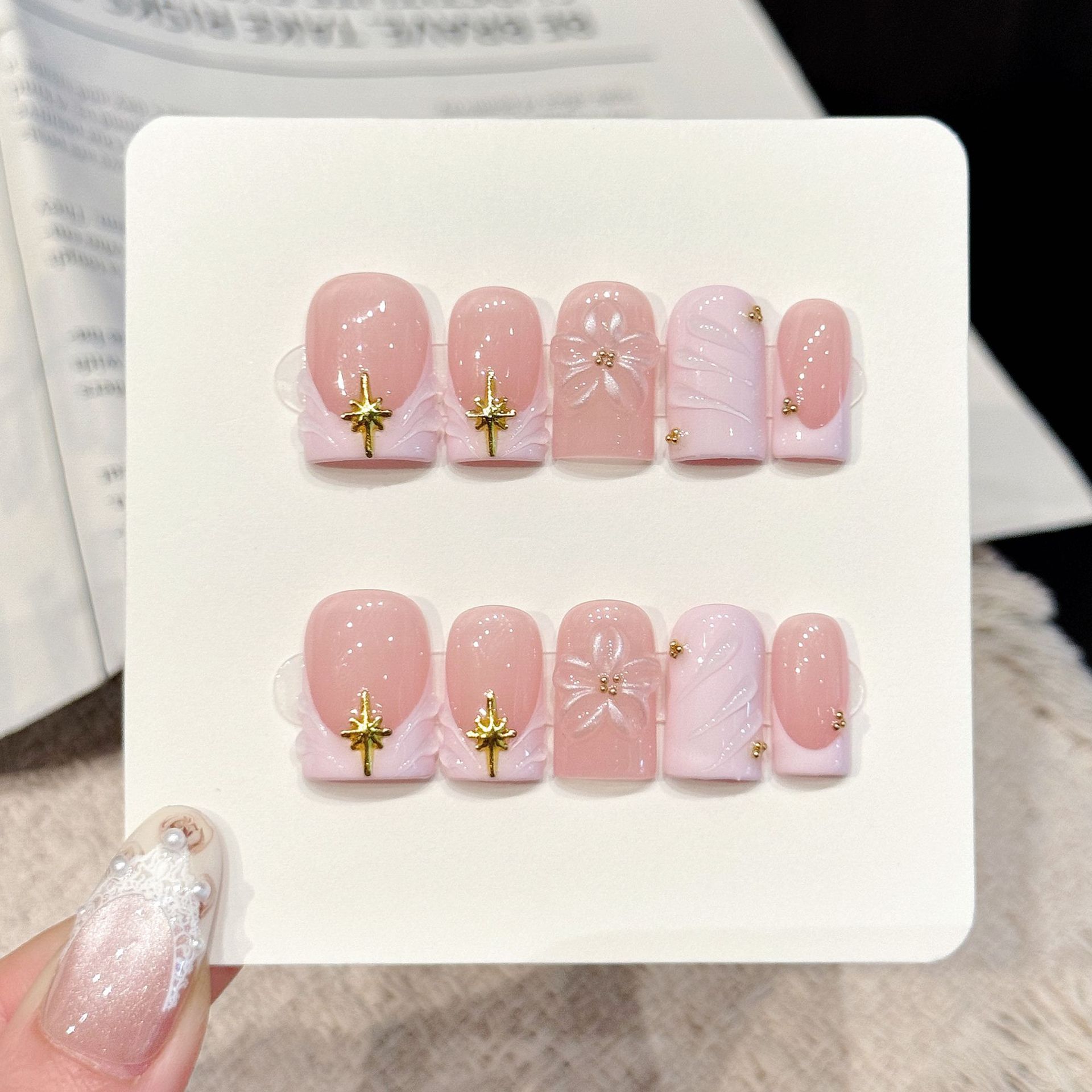 10pcs Handmade Nails Starry Pi - Nail Art Pink Soft recension och pris