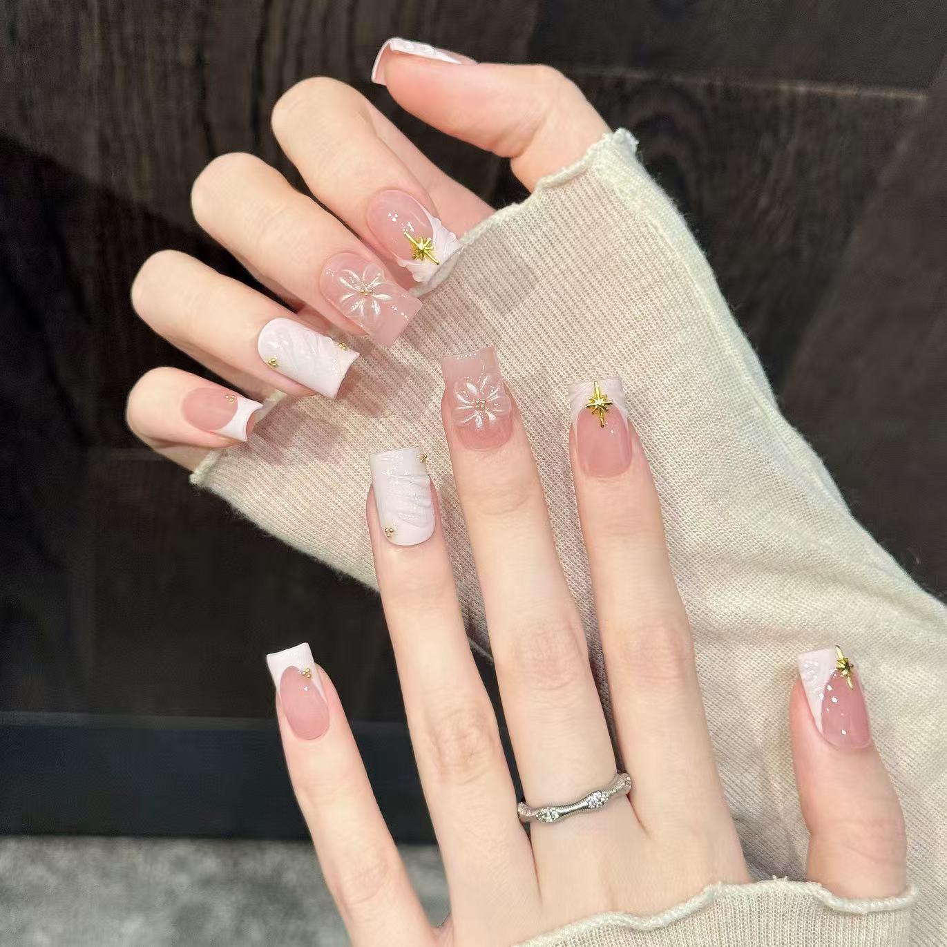 10pcs Handmade Nails Starry Pi - Nail Art Pink Soft recension och pris