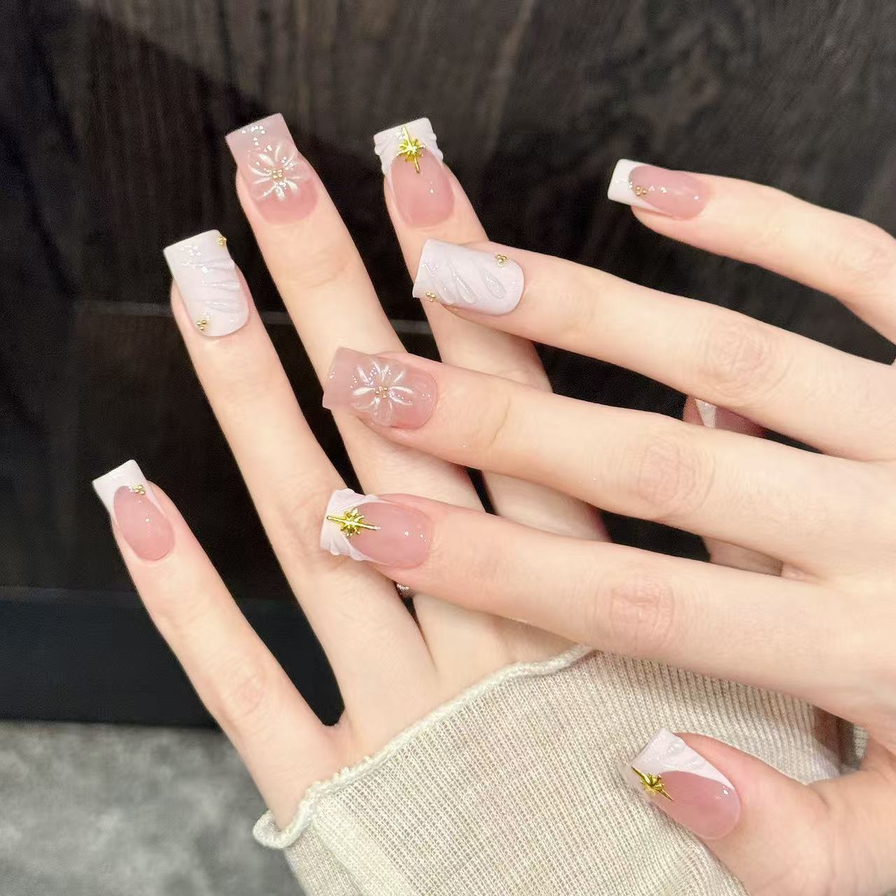 10pcs Handmade Nails Starry Pi - Nail Art Pink Soft recension och pris
