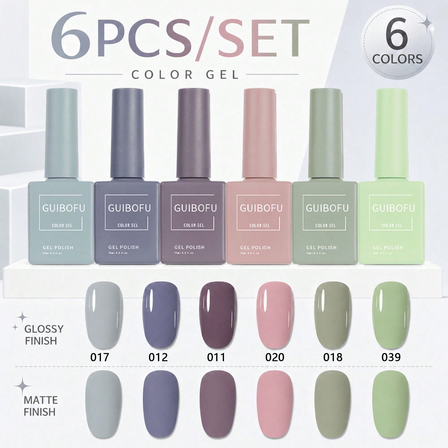 6Pcs 15ml Gel Polish Set,Cool  - Nail Art Pink Soft recension och pris